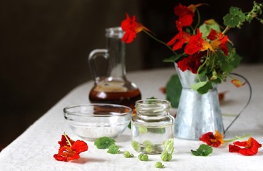 Poster - seeds of nasturtium conservation. nasturtium boots like capers. edible flowers and herbs.