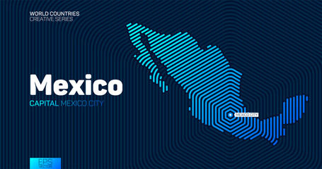 Abstract map of Mexico with hexagon lines