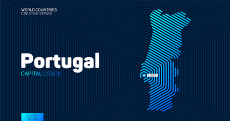Wall Mural - abstract map of portugal with hexagon lines
