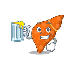 Poster - A cartoon concept of human hepatic liver rise up a glass of beer