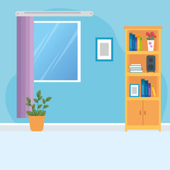 Poster - scene house interior with furnitures and decoration vector illustration design