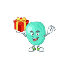 Poster - Charming staphylococcus aureus mascot design has a red box of gift