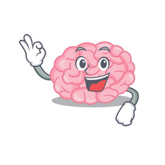 Wall Mural - Human brain mascot design style with an Okay gesture finger