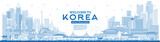 Fototapeta Londyn - Outline Welcome to South Korea City Skyline with Blue Buildings.