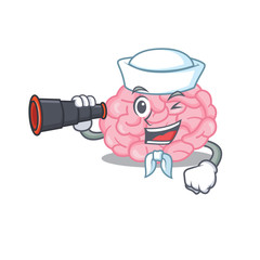 Wall Mural - A cartoon icon of human brain Sailor with binocular