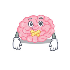 Wall Mural - Human brain cartoon character style with mysterious silent gesture