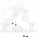 Fototapeta Dinusie - Unicorn vector. Horse head sleep. Colored book. Black and white sticker, icon isolated. Cute magic cartoon fantasy animal. Dream symbol. Design for children, baby room interior, scandinavian style
