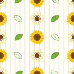 Wall Mural - The seamless pattern of cute sunflower and leaf with flat style and line style.illustation for background, banner.