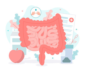 Wall Mural - Diagnostics and maintenance of intestinal health. Bowel health. Medical flat vector illustration.