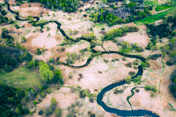 Canvas Print - Aerial view of the Warta river with many meanders. Jura region near Czestochowa. Silesian Voivodeship. Poland.