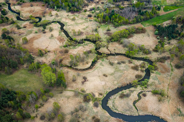 Sticker - Aerial view of the Warta river with many meanders. Jura region near Czestochowa. Silesian Voivodeship. Poland.