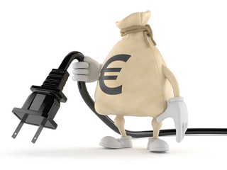 Canvas Print - Euro money bag character holding electric cable