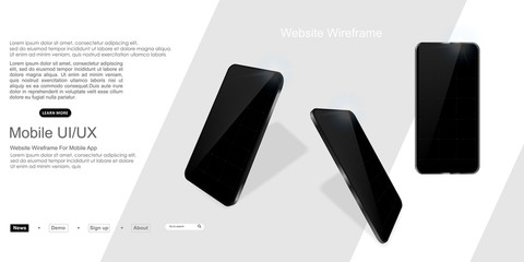 Wall Mural - Realistic 3D model black smartphone. Mock up black phone with blank screen for printing, website, presentations and demonstration of your company on the phone