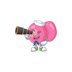 Wall Mural - Streptococcus pyogenes in Sailor cartoon character style using a binocular