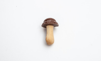 cookies and chocolate in the shape of mushrooms on a white background