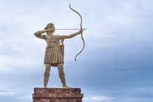Samsun / Turkey - August 04 2019:  Amazon Girl Statue With Bow And Arrow.