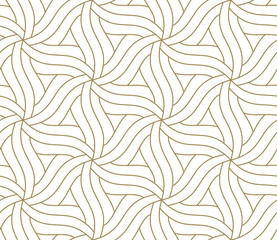 Seamless pattern with abstract geometric line texture, gold on white background. Light modern simple wallpaper, bright tile backdrop, monochrome graphic element