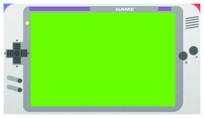 Retro old console game with green screen. Vintage art style.