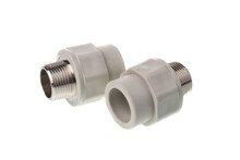 Set Of Plastic PPR Straight Metal Male Thread Fitting For Water Pipes, Isolated On White Background