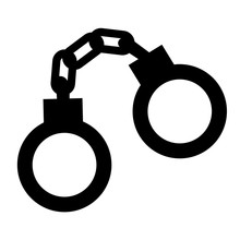 Handcuffs Silhouette Icon, Police Symbol Simple  Shape , Black Isolated On White Vector Illustration