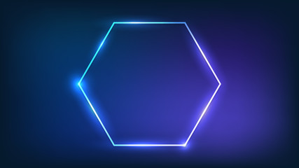 Wall Mural - Neon hexagon frame with shining effects 