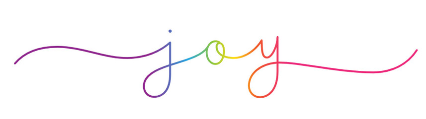 Wall Mural - JOY rainbow-colored vector monoline calligraphy banner with swashes