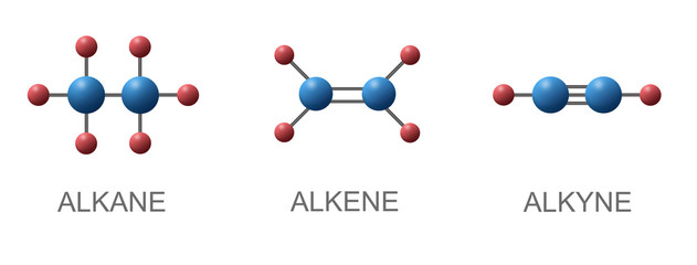 3d illustration of alkyne alkene and alkyne with ethane ethylene acetylene show type of chemical bon