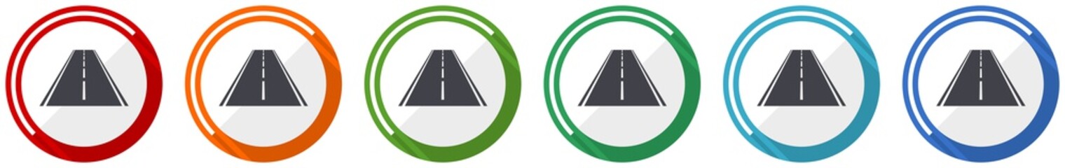 Aufkleber - Road icon set, flat design vector illustration in 6 colors options for webdesign and mobile applications