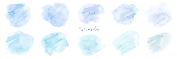 Hand painted blue pastel watercolor set