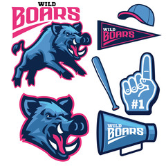 Wall Mural - set bundle of sport wild boar mascot