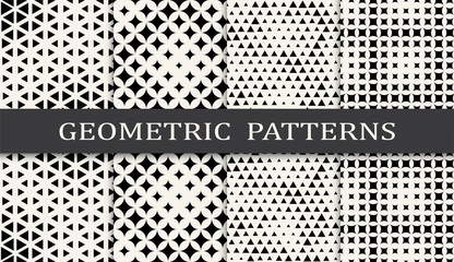 black and white geometric seamless halftone pattern set