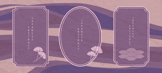 Wall Mural - oriental japanese style abstract pattern background design purple geometry wave move and flower fram