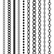 Chain borders. Seamless black chains of different shapes, metal links. Braided ropes, jewelry elements luxury repeating pattern vector set