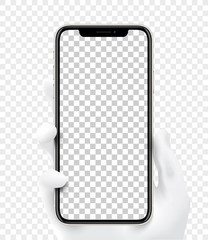 Wall Mural - mockup smartphone holding in hand isolated on transparent background with blank screen for your desi