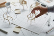 © Chaosamran_Studio - Designer sketching drawing design development product plan draft chair armchair Wingback Interior furniture prototype manufacturing production. designer studio concept .