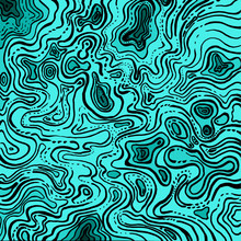 Abstract Black And Turquoise Background. A Lot Of Chaotic Curved Lines Create A Pattern On The Surface, Chaotic And Abstract, Hand-drawn Graphics