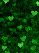 Adorable Dirty Light Green Hearts Pattern On Dark Green Background. Valentine's Day Design.
