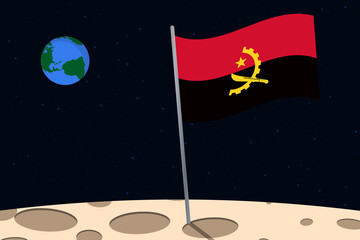 Poster - View of planet Earth from the surface of the Moon with the Angola flag and holes on the ground