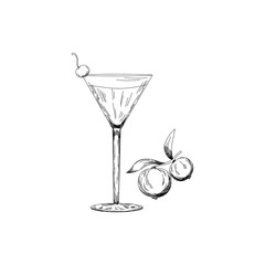 Canvas Print - Illustration of alcohol cocktail cosmopolitan. Glass with summer cocktail and cranberry berrie white on background. Hand drawn sketch for menu, invitation, banner, website.