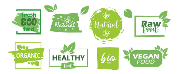 Wall Mural - Big set of fresh eco organic grunge labels on a white background