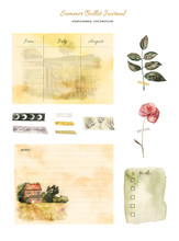 Summer Bullet Journal Collection. Days Of The Week, Planning, Notes. Cute Watercolor Illustrations On White Isolated Background 