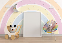 Empty Photo Frame For Mockup In Child Room, 3D Rendering
