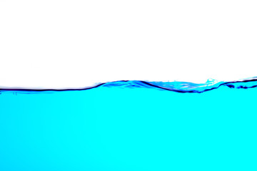  Water splash isolated on white. fresh blue natural drink water wave wide panorama. bubbles underwater background.