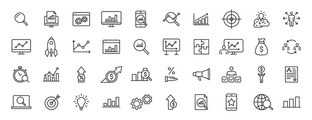 Wall Mural - set of 40 data analysis web icons in line style. graphs, analysis, big data, growth, chart, research