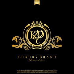Wall Mural - Logo Initial letter KD luxury vector mark, gold color elegant classical symmetric curves decor.