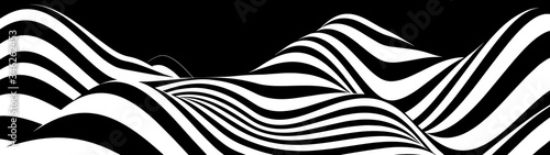 Fotografía Abstract wave of white and black curved lines