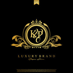 Wall Mural - Logo Initial letter KP luxury vector mark, gold color elegant classical symmetric curves decor.