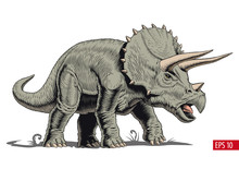Triceraptops Dinosaur Isolated, Comic Style Vector Illustration