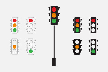 traffic lights, line design and silhouette icon. vector illustration eps 10