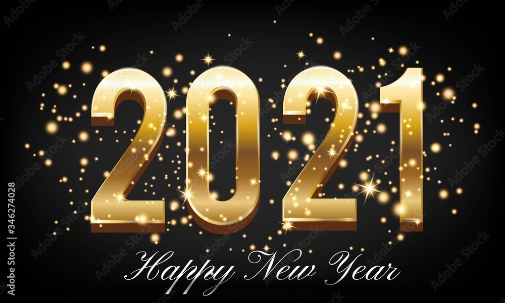 Golden Happy New Year 2021 With Burst Glitter on Black Colour ...